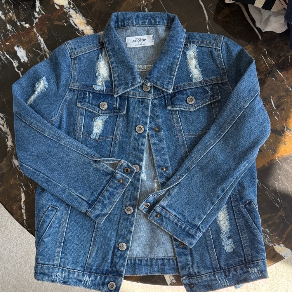 Korea kids Denim Jacket with Distressed Details